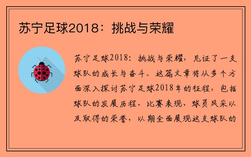 苏宁足球2018：挑战与荣耀