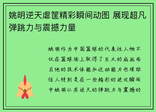 姚明逆天虐筐精彩瞬间动图 展现超凡弹跳力与震撼力量